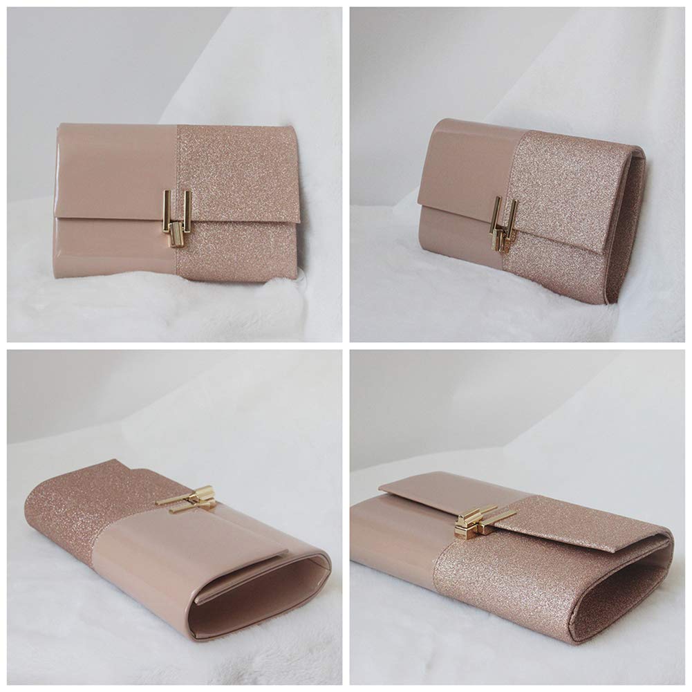Women Glitter Envelope Clutch Purses, Bridal Elegant Handbags with Chain - Flap Crossbody Bag for Wedding Party (pink-1)
