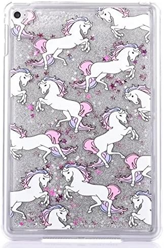 Liquid Case for Apple iPad Mini4,Creative Design Cartoon Painted Glitter Shiny Quicksand Stars Transparent Plastic Case for Apple iPad Mini 4 (Purple Horse)