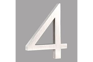 HASWARE Floating House Number 6 inch Stylish Door Numbers Alphabet Plaque Street Home Address Numerals (Silver, 4)