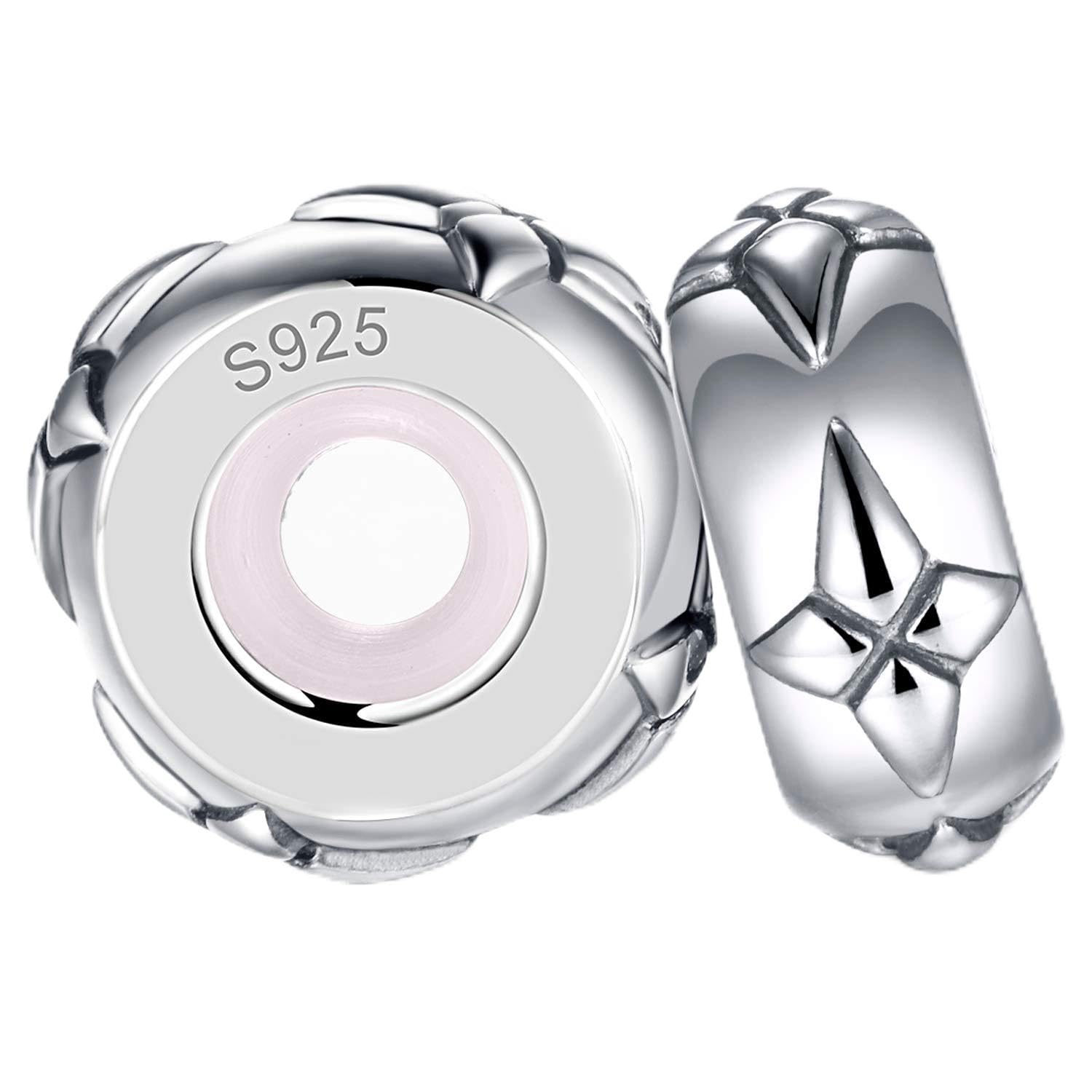 2 PCS 925 Sterling Silver Rubber Spacer Stopper Bead for Bracelets Jewelry Gift for Her Women (Silver With Reticulate)