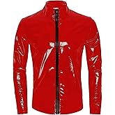 Panegy Men's Liquid Shiny Leather Shirt Jacket Slim Fit Wetlook Party Nightout Club 70s/80s Disco Blouse Tshirt
