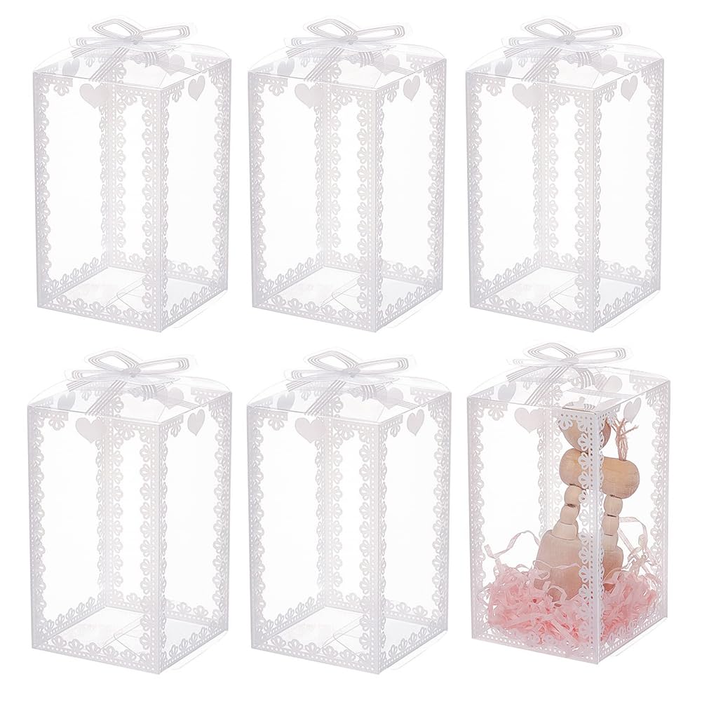BENECREAT 24PCS Clear Gift Box with Bowknot(12x7x7cm) Transparent PVC Favour Boxes Empty Containers Packing Box for Holiday Wedding, Party and Shower Favors