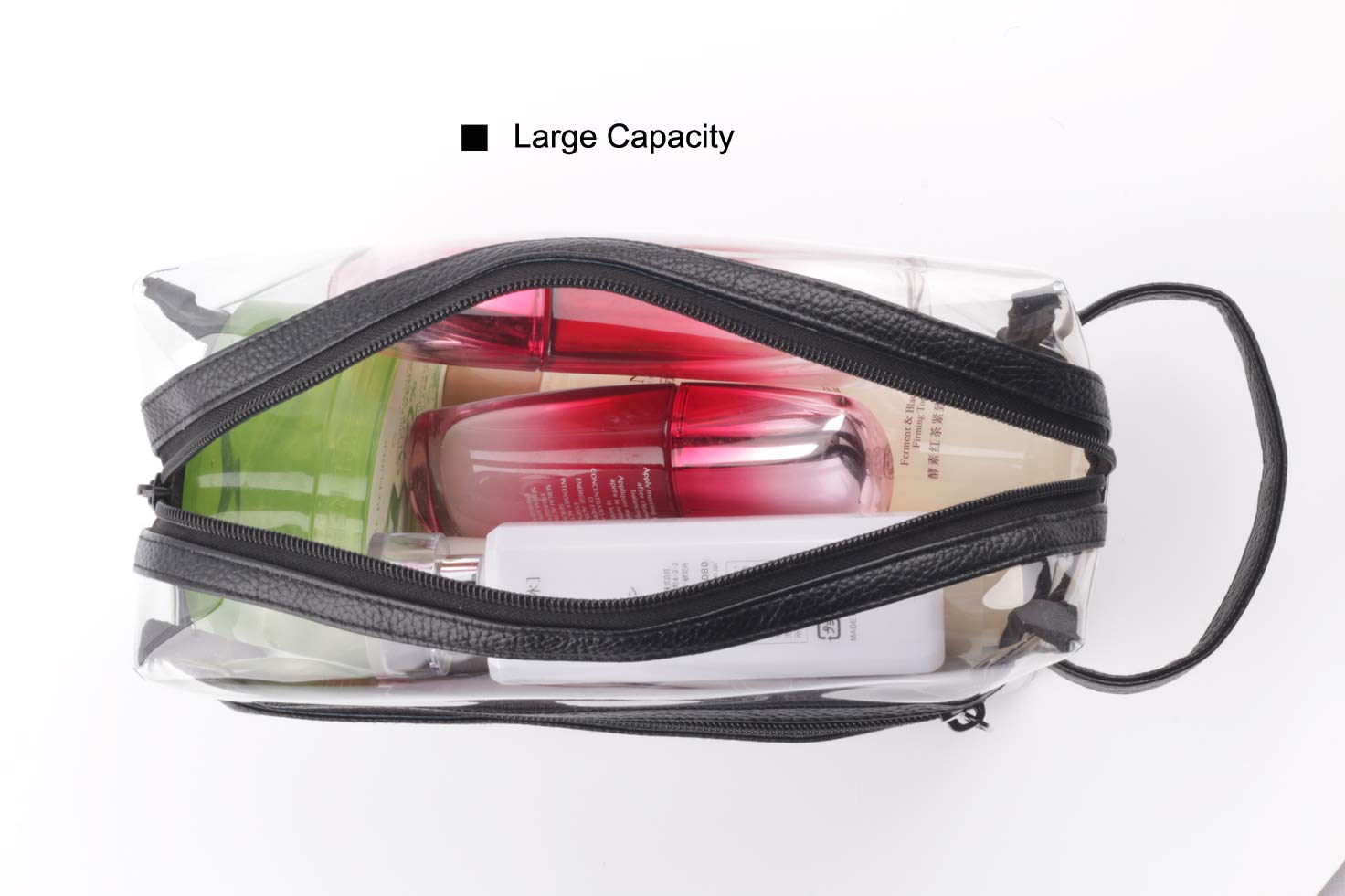 Heavy Duty Clear Travel Toiletry Makeup Bags Transparent Shaving Bag Water Resistant Cosmetic Bag Organizer Pouch with Zipper and Handle (Black)