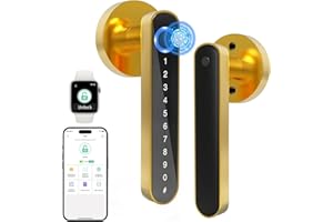 Dhiedas Smart Fingerprint Door Lock, 5-in-1 Keypad Door Lock with Handle Smart APP Codes Fingerprint Keys, Biometric Electronic Security Entry Door Lock for Bedroom Apartment Front Gold