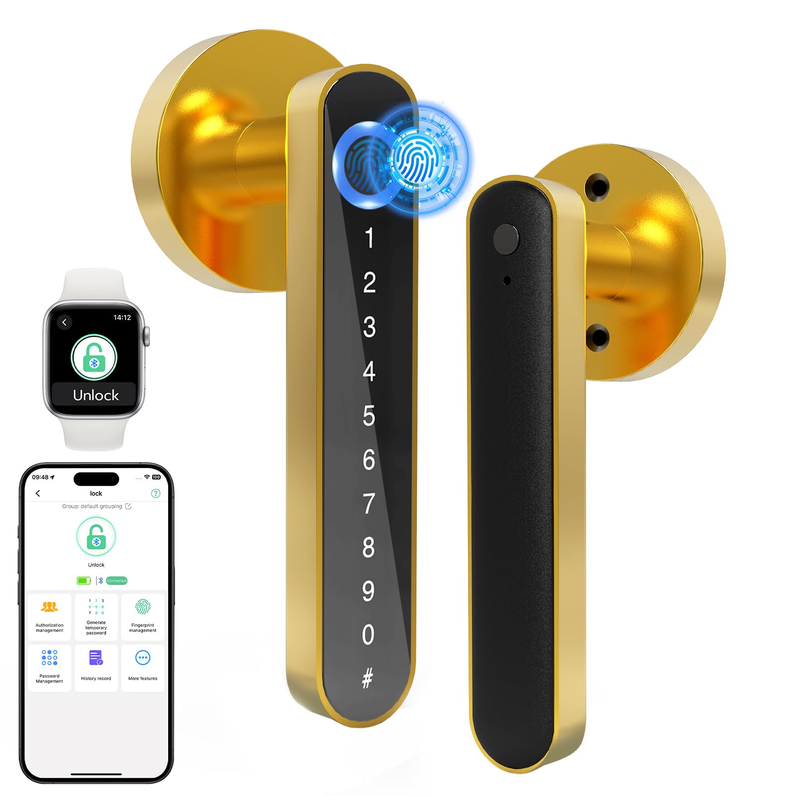 Eseesmart Smart Lock - Fingerprint Door Locks with Handle, 5-in-1 Smart Door Lock with Keypad Fingerprint Bluetooth APP Key, Digital Electronic Code Door Lever Lock for Home Office Bedroom