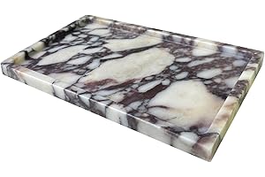 OAIQNUJ Natural Marble Vanity Tray, 9.8"x5.9" Genuine Calacatta Viola Marble Tray for Bathroom/Kitchen/Dresser