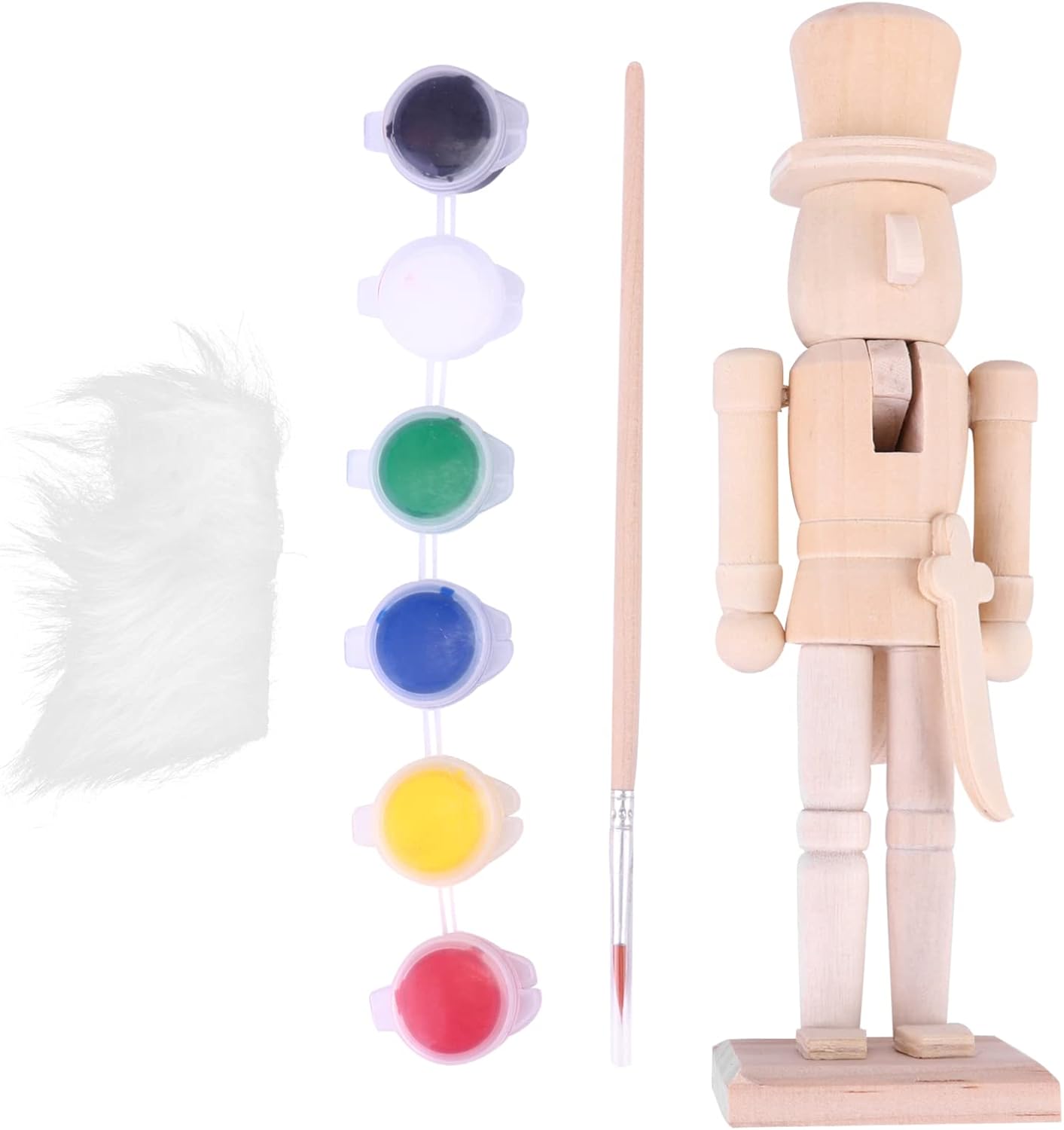 Nutcrackers - FOMIYES Unpainted Nutcracker,1 Set Unfinished Wood Nutcracker Ornaments to Paint Wooden Nutcracker Figurines DIY Craft with Wig Paint Brush Color DIY Christmas Ornaments (7Inch)
