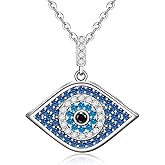 Fenthring Evil Eye Necklace for Women Blue Evil Eye Necklace Sterling Silver Turkish Third Blue Eyes Pendant Mal De Ojo Protection Amulet Jewelry Gift