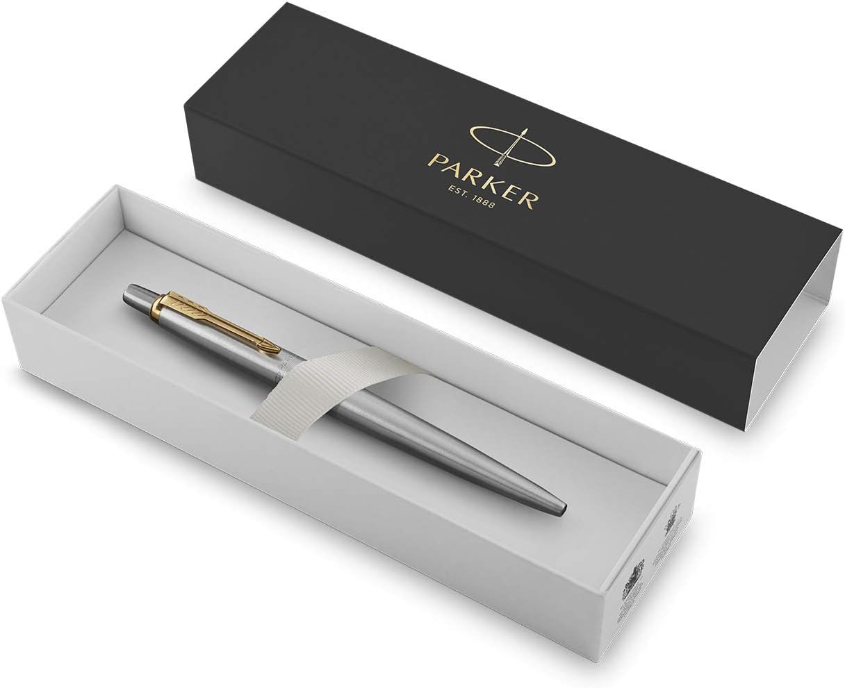 Parker Jotter Ballpoint Pen Stainless Steel with Golden Trim Medium