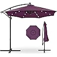 Best Choice Products 10ft Solar LED Offset Hanging Market Patio Umbrella for Backyard, Poolside, Lawn and Garden w/Easy Tilt Adjustment, Polyester Shade, 8 Ribs - Amethyst Purple