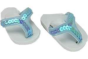 American Fashion World Blue Sequin Flip Flops for 18-Inch Dolls | Premium Quality & Trendy Design | Dolls Shoes | Shoe Fashion for Dolls for Popular Brands