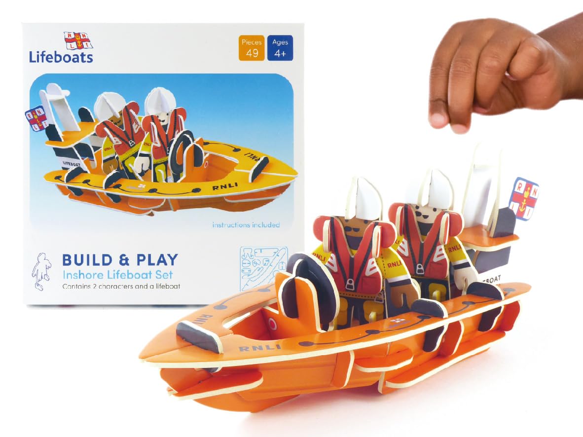 PLAYPRESS RNLI Children’s Toy Lifeboat Pop-out Playset - Includes 2 RNLI Volunteers & RNLI Toy Boat - Eco-Friendly Building Toys - Easy Storage - Construction Toys for Ages 6+