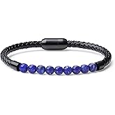 COAI Men's Crystal Bracelet, Stone Beaded Leather Bracelet for Men