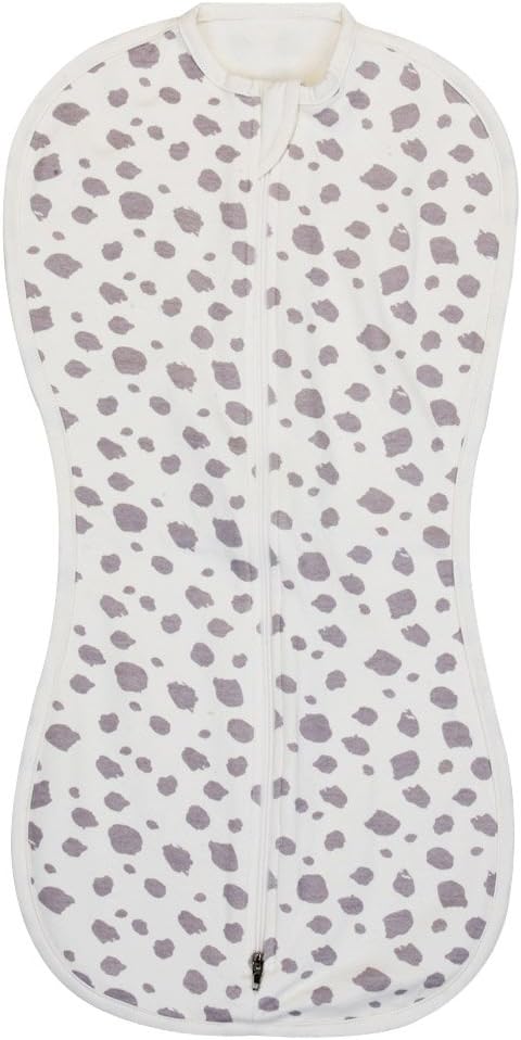 Organic Cotton Zipper Swaddle Blanket Snug Breathable Easy to use for Small Baby (Ivory Leopard, 0-3m, All Season)