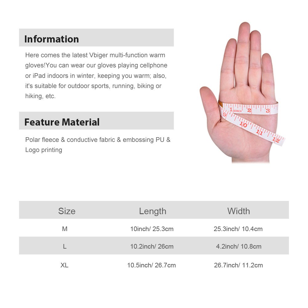 Vibger gants d\'hiver gants professionnels à l\'écran tactile Gants sport d\'hiver Running Gants en vélo pour hommes et femmes, Noir 1, Large