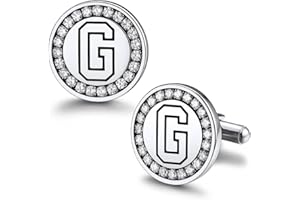 Bandmax Mens Initial Cufflinks Stainless Steel/Black Sport Letter Cuff Links with Cubic Zirconia Cufflinks for Wedding Bridegroom Groomsman Teammates
