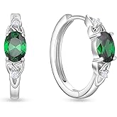 Vesitim Sterling Silver Oval Hoops for Women Celtic Knot Huggie Earrings Birthstone Jewelry