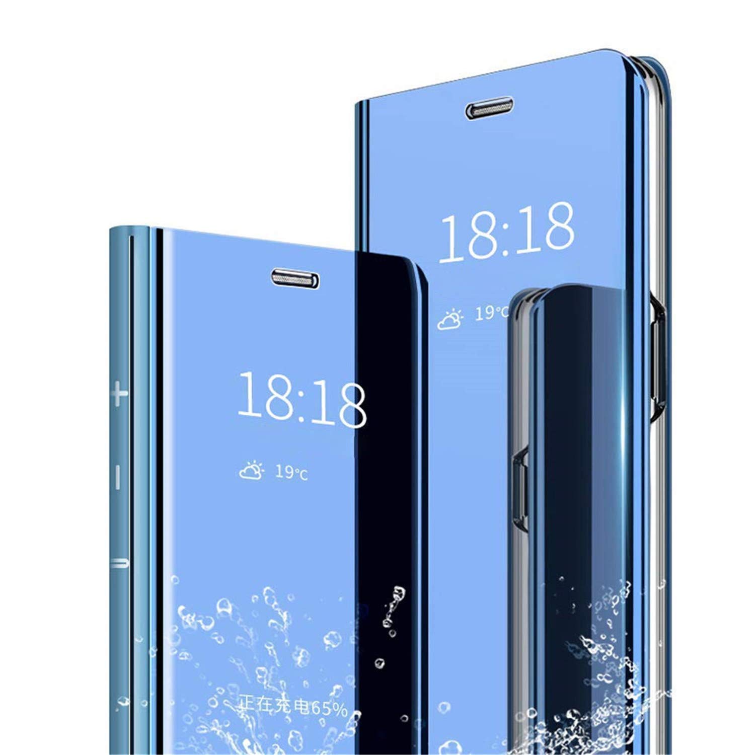 Adamarkeer Case For Samsung Galaxy A20E Case Electroplate Mirror Smart Clear View Flip Leather Case Protective PU Back Standing Shockproof Cover Kickstand Bookstyle (Blue)