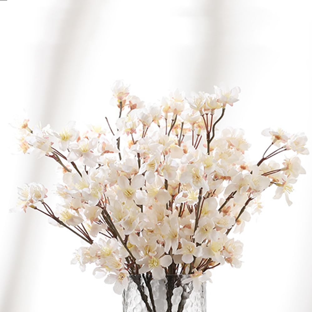 6 Pcs Artificial Cherry Blossom Flower 16 '' Faux Cherry Blossom Decor Silk Cherry Blossom Branches Arrangement for Wedding Home Garden Party Decor,White
