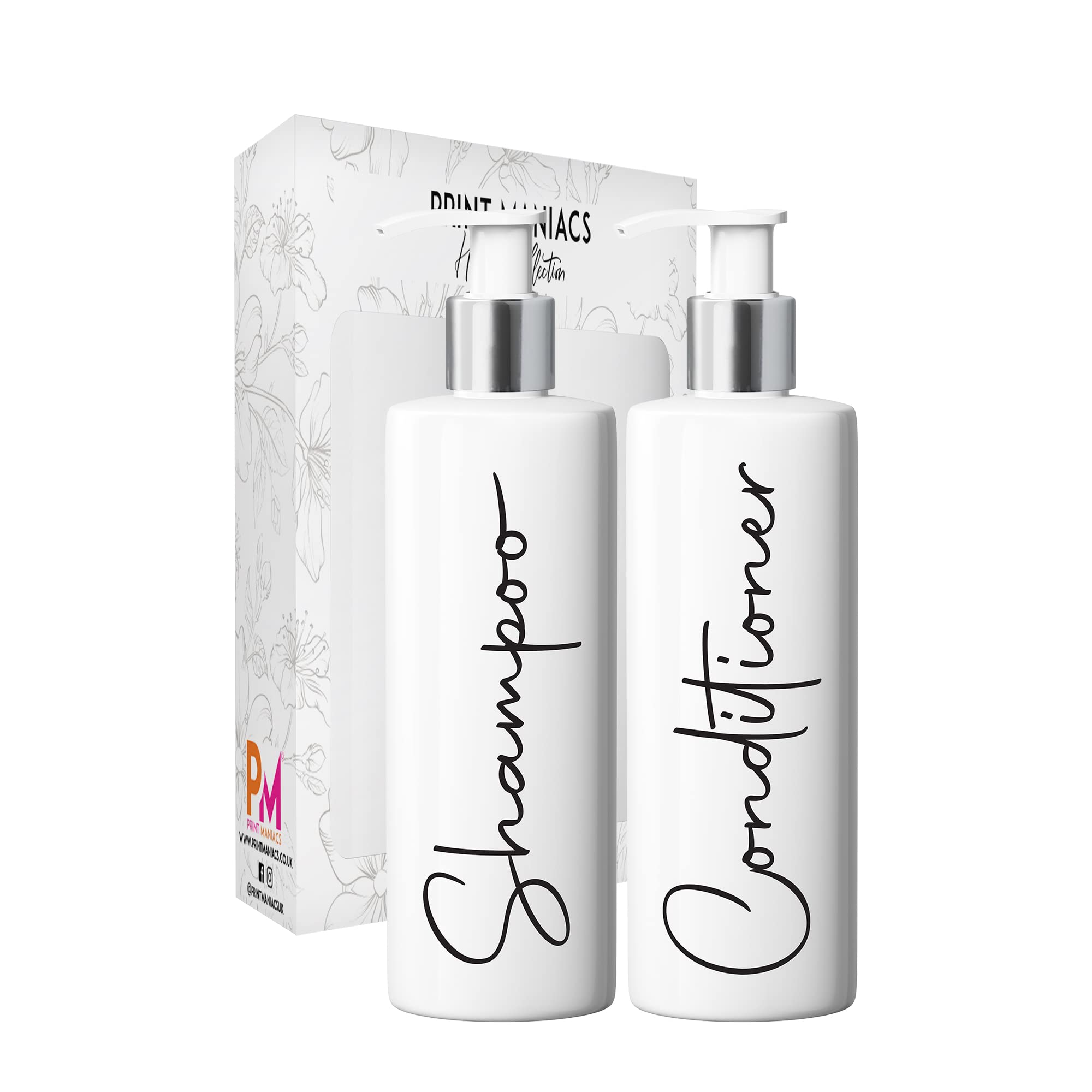 Print Maniacs Mrs Hinch Inspired White Personalised Dispenser Pump Bottles Shampoo Conditioner 2 Set F2 (Black)