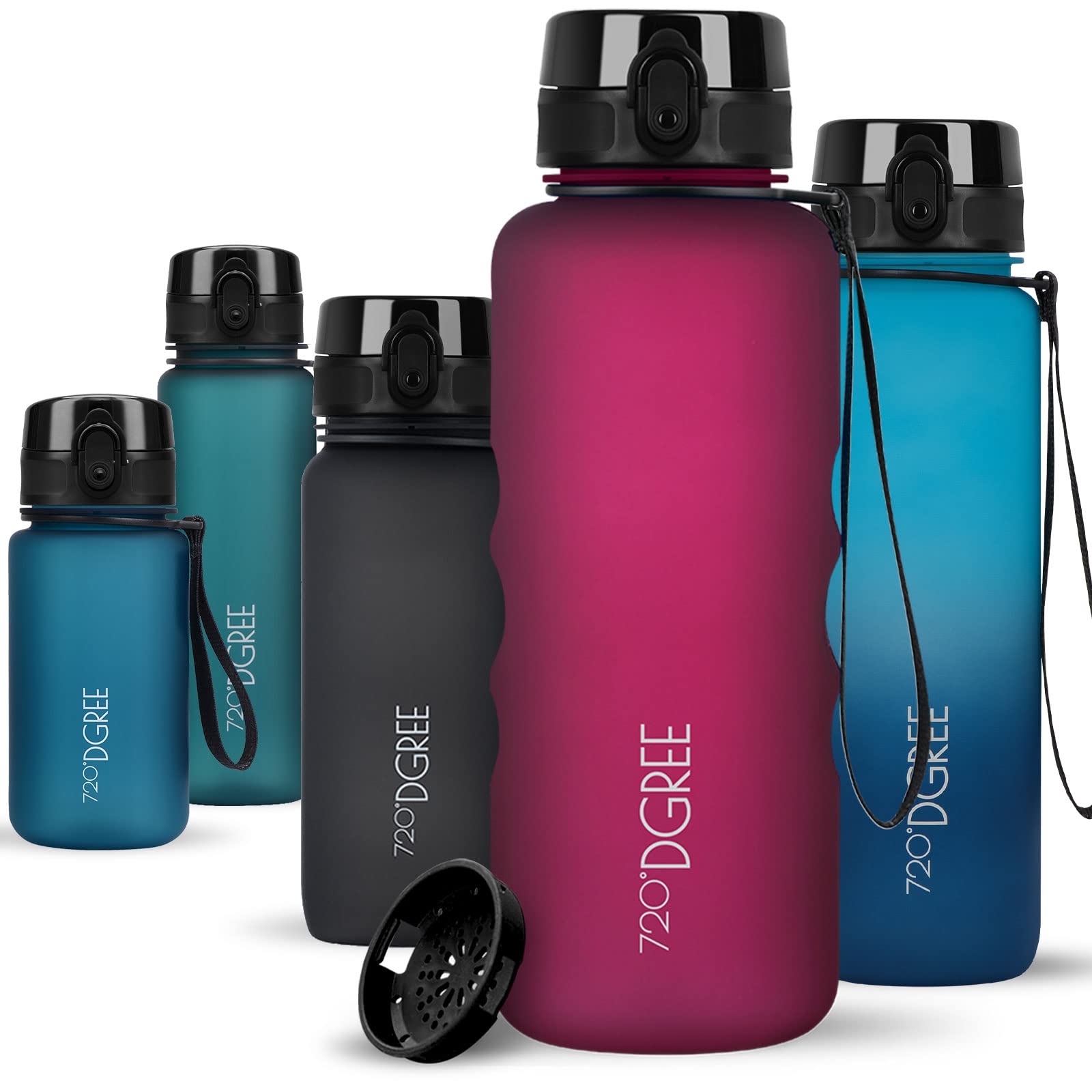 720°DGREE Water Bottle 1.5l “uberBottle“ softTouch +Sieve - BPA-Free, Leakproof, Reusable Drinking Bottle - XL Sports Bottle for all Day Hydration, Gym, Fitness, Office, University, Hiking, Travel