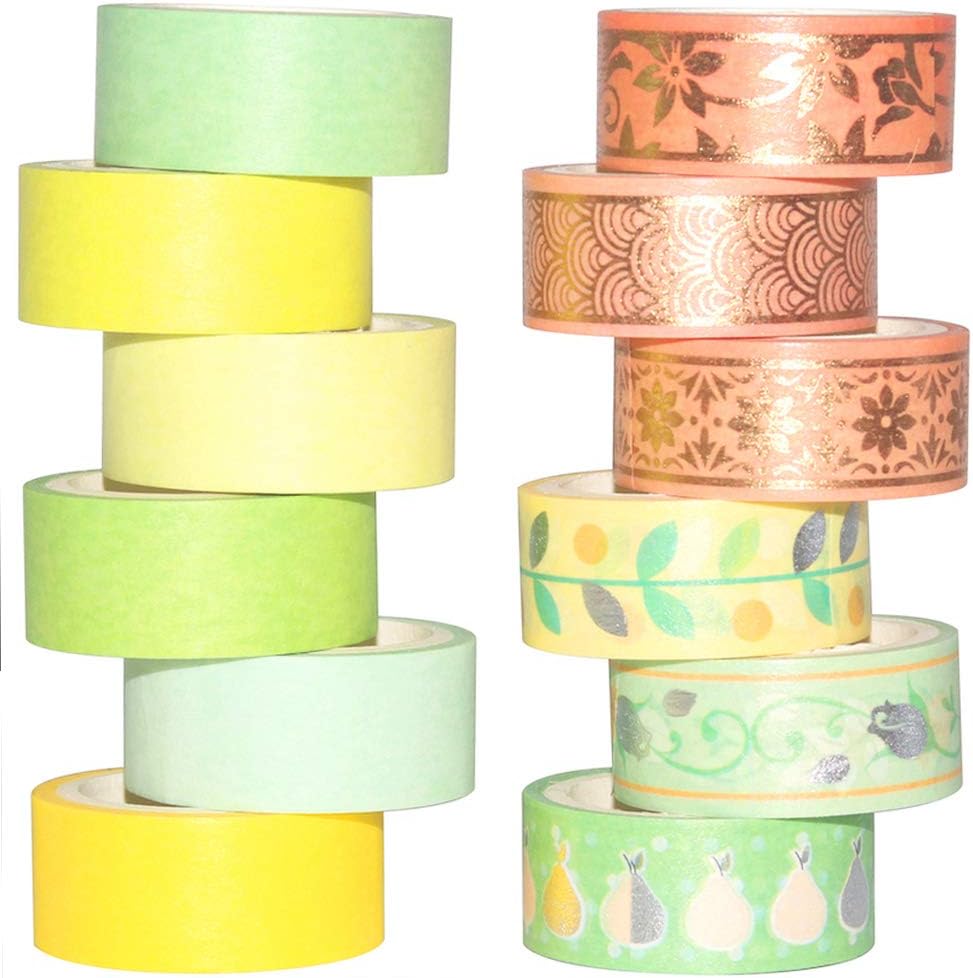 Yubbaex 12 Rolls Washi Tape Set Masking Decorative Tapes (Green Orange)