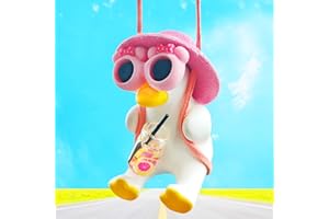 Pink Swinging Duck Car Ornament - Rear View Mirror Hanging Decor, Cute Car Charm Pendant, Small Gift for Office/Home