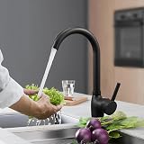 Hapilife Matt Black Kitchen Tap Single Lever 360 Swivel Spout UK Fittings view 2