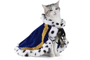 Lovelyshop pet Serial Lux Fur Blue Cat Dog Cloak for Halloween Costumes, King Queen Prince and Princess Cosplay-S
