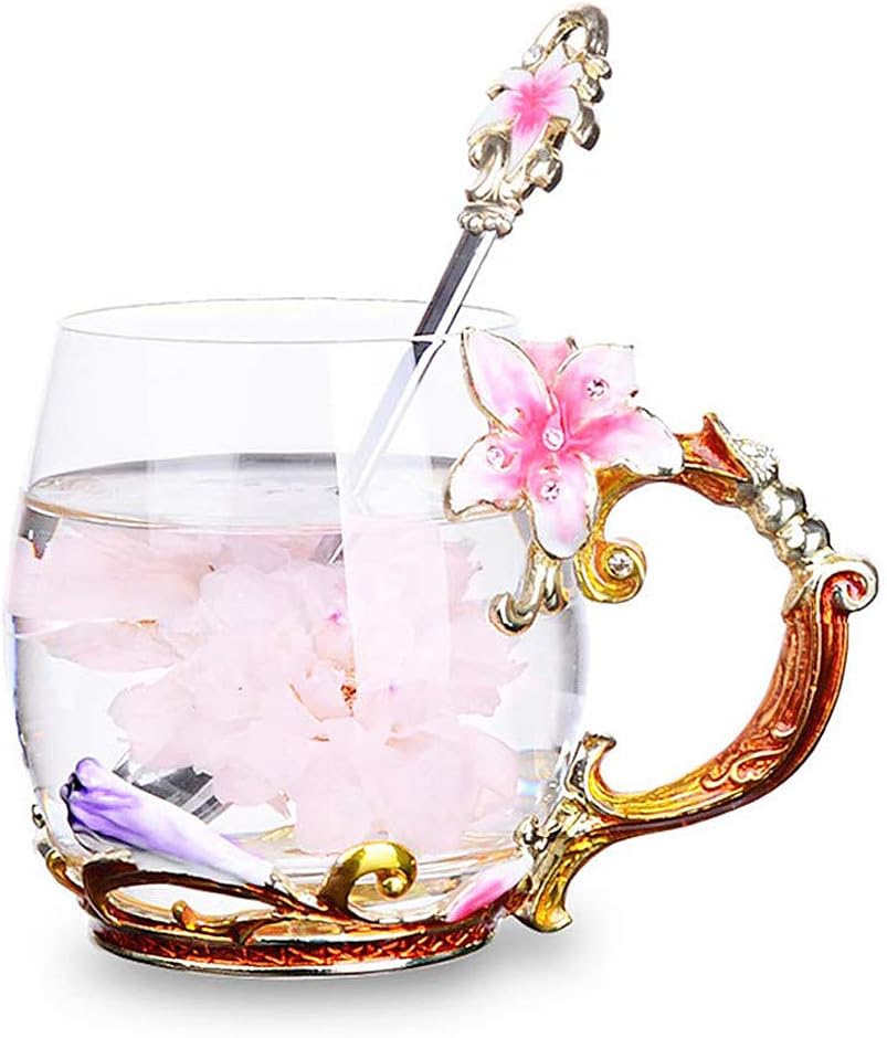 Coffee Mug Tea Cups Flower Glass Tea Mug Spoon Set For Women Grandma Mom Teachers Friend Wife 11oz