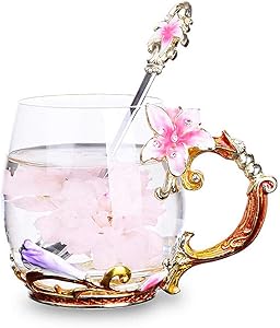 Coffee Mug Tea Cups Flower Glass Tea Mug Spoon Set For Women Grandma Mom Teachers Friend Wife 11oz