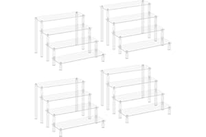 LANDNEOO 4 Pack 4 Tier Acrylic Display Risers, Clear Perfume Organizer Stand, Cupcake Food Stand Holder, Shelf Risers for POP Figures, Dessert Shelves for Party Table, Vanity Tray, Room Decorations and Organization