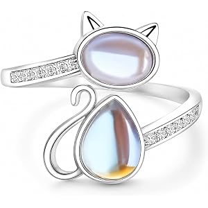 Sterling Silver Plated Animal Cat Open Ring for Women Cubic Zirconia Versatile Jewelry for Daily Wear Cat Gifts for Lovers An