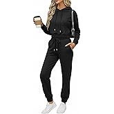 CHICME Womens 2 Piece Casual Tracksuit Set Hooded Crop Top Elastic Waistband Joggers Pants Set 2026 Spring