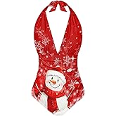 Sprowallow Swimsuits for Women One Piece Tummy Control V-Neck Halter High Cut Bathing Suits Creative Vacation Swimwear