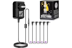 Pigtone Guitar Pedal Power Supply Adapter 9V DC 1A(1000mA) Tip Negative 5 Way Daisy Chain Cables for Effect Pedal