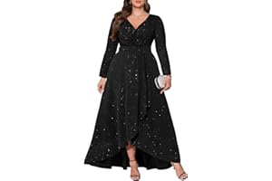 Pinup Fashion Plus Size Formal Dresses - Evening Gowns Wedding Guest Gala Prom Glitter Long Dress with Slit