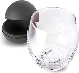 Meridian Point Home Whisky Glass with Ice Ball Mold, Clear Glass/Brown Ball