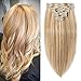 22 inch 110g Clip in Remy Human Hair Extensions Full Head 8 Pieces Set Long length Straight Very Soft Style Real Silky for Beauty #12/613 Light Golden Brown/Bleach Blonde