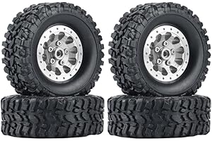 RWLZLB 4PCS Metal Beadlock Wheel Hub Wheel Rim ＆ Rubber Tire for WPL C14 C24 C34 C44 B14 B24 B16 B36 MN MN78 D90 MN90 MN91 MN96 MN98 MN99 MN99S RC Car Upgrade Parts (Sliver)