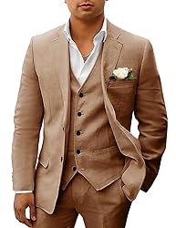 HUUTOE Mens Linen Suits 3 Piece Beach Wedding