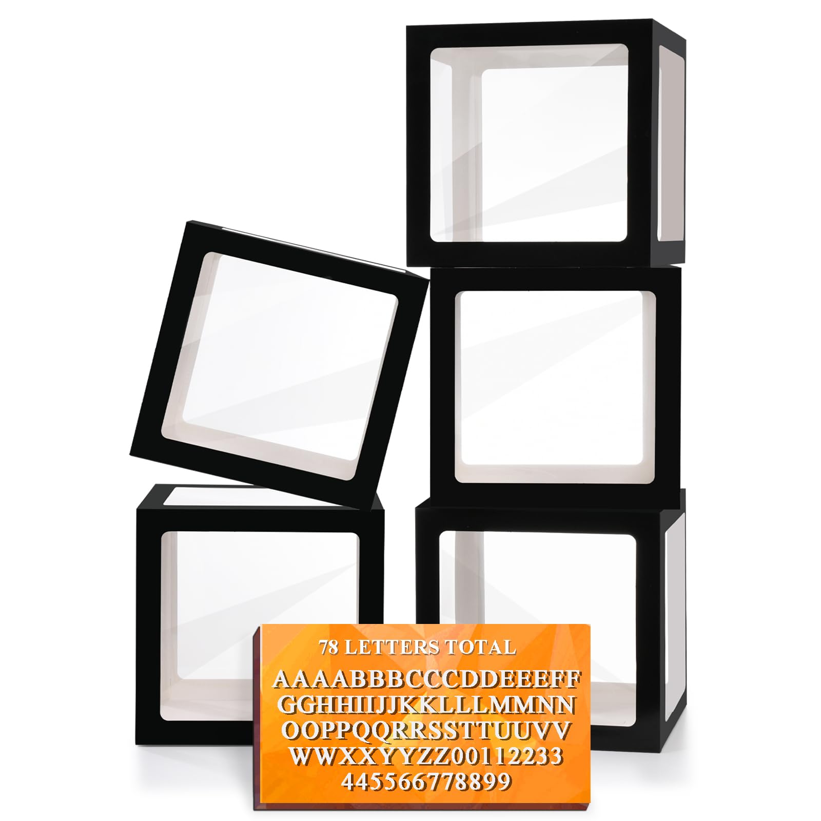 Photo 1 of Ledido Black Transparent Balloon Boxes With 78 Letters, Letter Box for Baby Shower Clear Baby Box Black Balloon Boxes for Birthday, Bridal Shower, Graduation Prom Party Decoration, 5 PCS