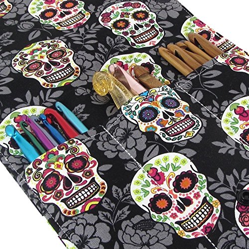 Sugar Skull Fabric Crochet Hook Case - Keeps Hooks Organized - Perfect Hook Holder For At Home Or Travel!