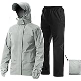 iCreek Rain Suit Waterproof Jacket with Pants 2 Pieces Breathable Lightweight Packable Raincoat with Hooded Rain Gear Unisex