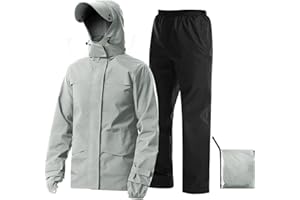 iCreek Rain Suit Waterproof Jacket with Pants 2 Pieces Breathable Lightweight Packable Raincoat with Hooded Rain Gear Unisex