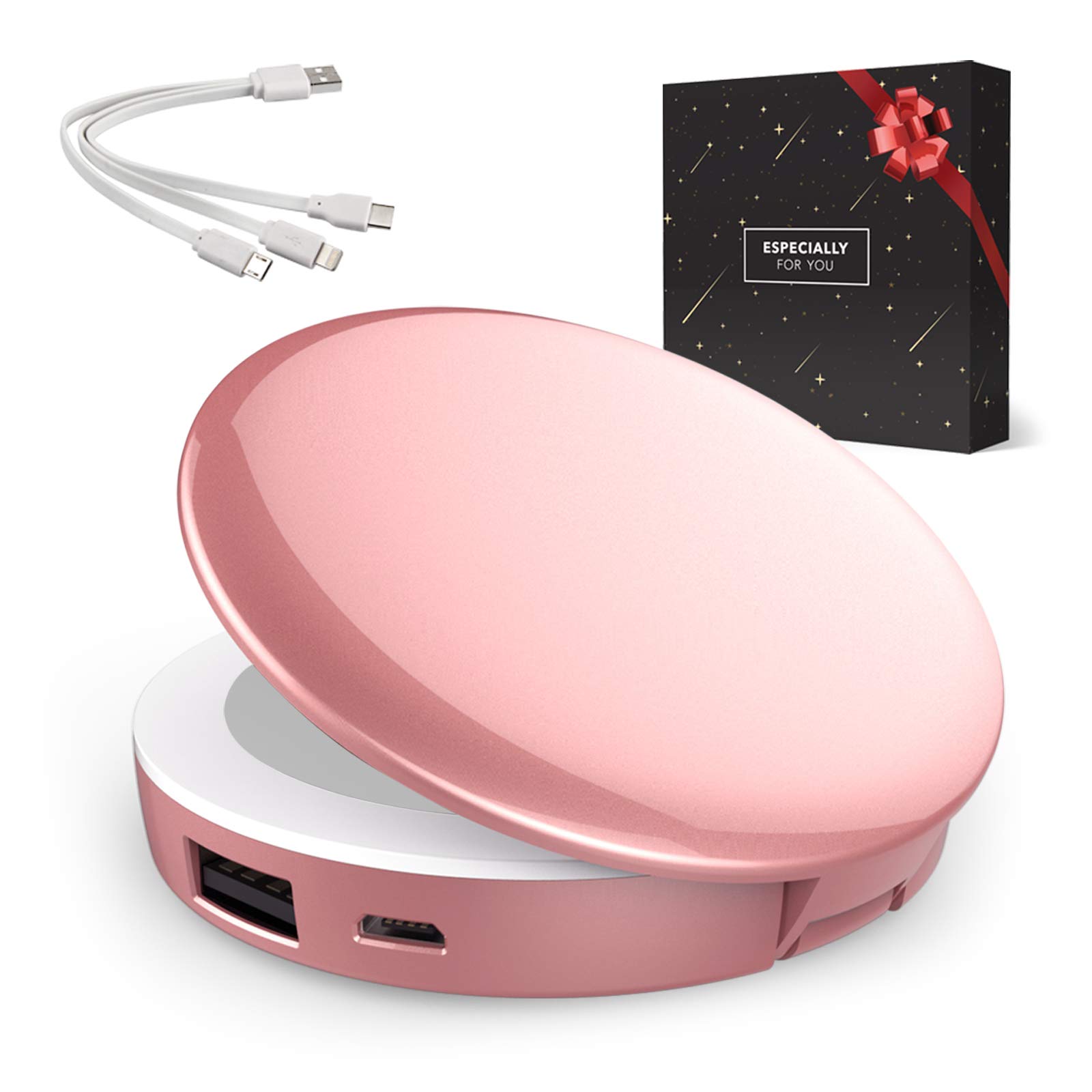 Gifts for women – power bank with LED mirror for iPhone Samsung – birthday gift – Valentine's gift – gift for sister – gift for mum (rose gold)
