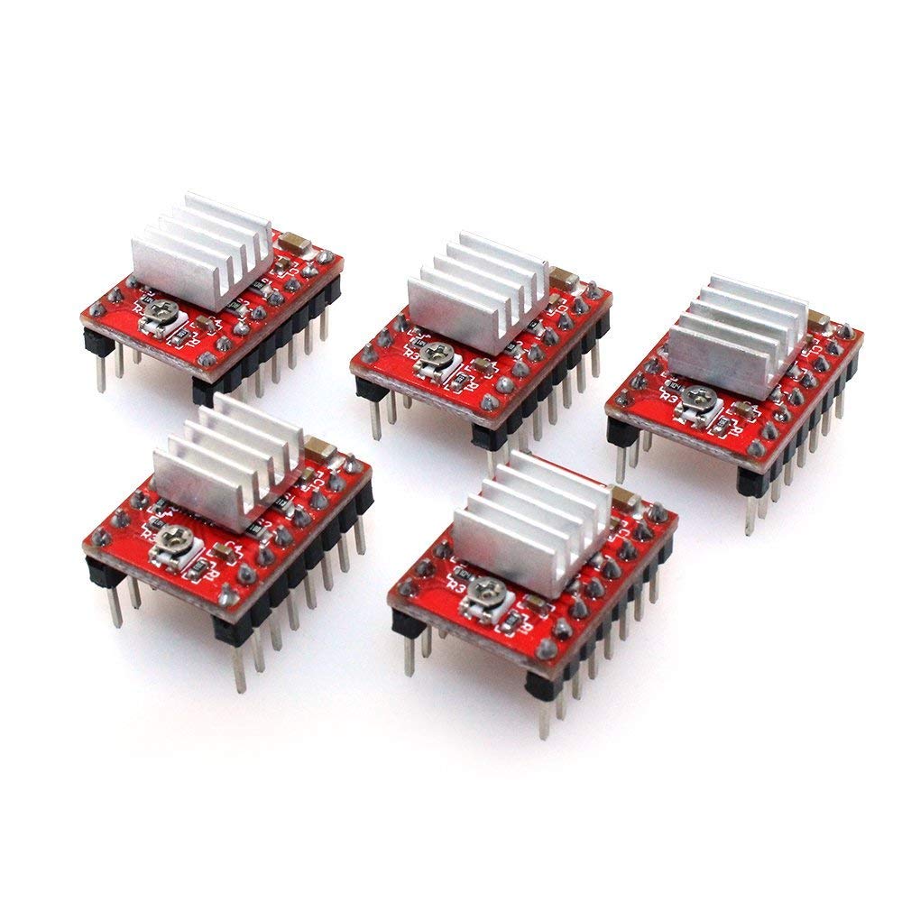 ARCELI A4988 Compatible with Stepper Stepper StepStick Motor Diver Module with Heat Sink for 3D Printer Controller Ramps 1.4 (5 Piece Pack) - Red