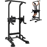 VEVOR Pull Up Bar, 330 LBS Power Tower Dip Station, Workout Dip Station with H-Shaped Stable Base &amp; Back Pad, Adjustable 12 Level Height Free Standing Chin Up Bar for Back, 4-Level Adjustable Back Pad