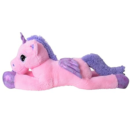 TE-Trend XXL Plüschtier Pferd Einhorn Unicorn Kuscheltier liegend 130 cm lila Glitzerhorn große Augen pink