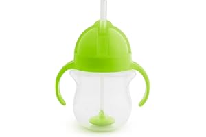 Munchkin Any Angle Sippy Cup for Toddlers, Spill Proof Weighted Straw Cup with Transition Handles for Babies 6 Months and Up, 7 Ounce, Green